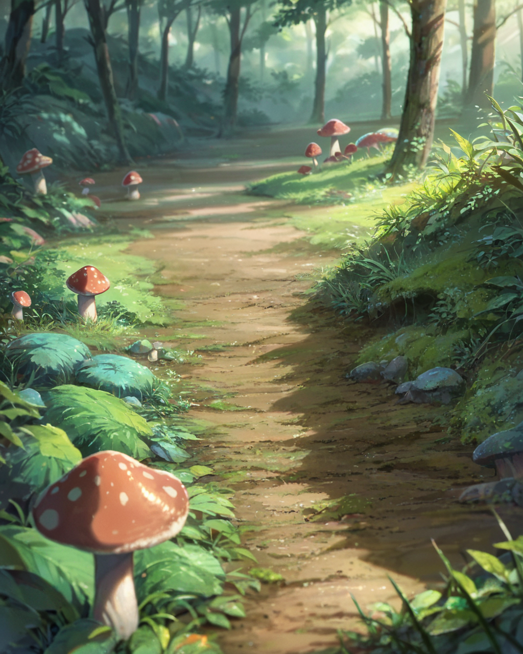 15520-1372372974-score_9, score_8_up, score_7_up, zPDXL,Shinkaistyle, no humans, scenery, closeup, depth of field, forest, floor, mushroom, grass.png